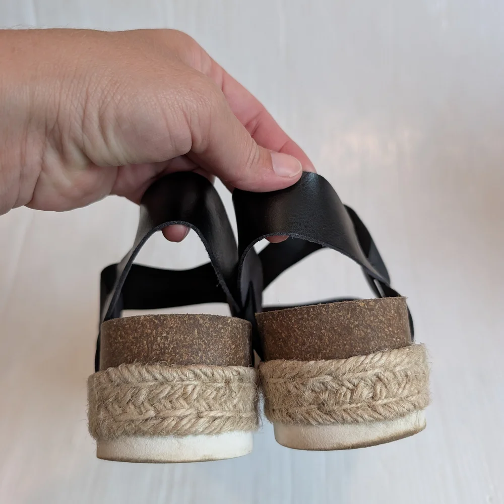 BIG BUDDHA Women's Black Strappy Espadrille Platform Sandals Size 10